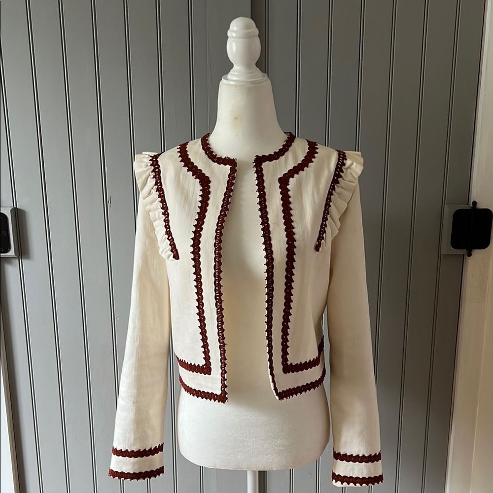 Ganni Cream Jacket with Burgundy Trim